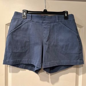 Spanx Womens Garment Dyed 4 Way Stretch Twill Shorts BL8 Slate Blue Size Large